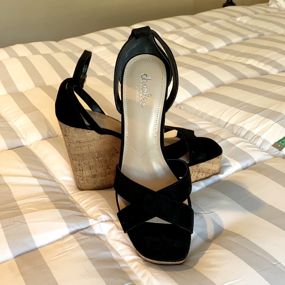 Charles David Black Platform Wedge Heels